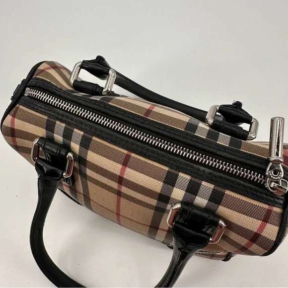 Vintage Y2K Burberry Chester House Check Coated Canvas Bowling Bag Satchel FLAWS Satchels